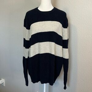 JCrew Factory Cotton Waffleknit Crewneck Sweater Striped Size Medium